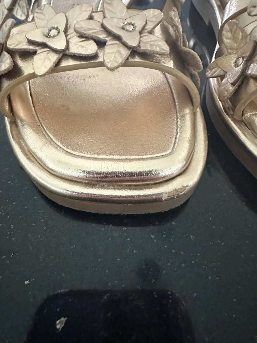 ZARA Metallic Gold Floral Strappy Sandals - Women